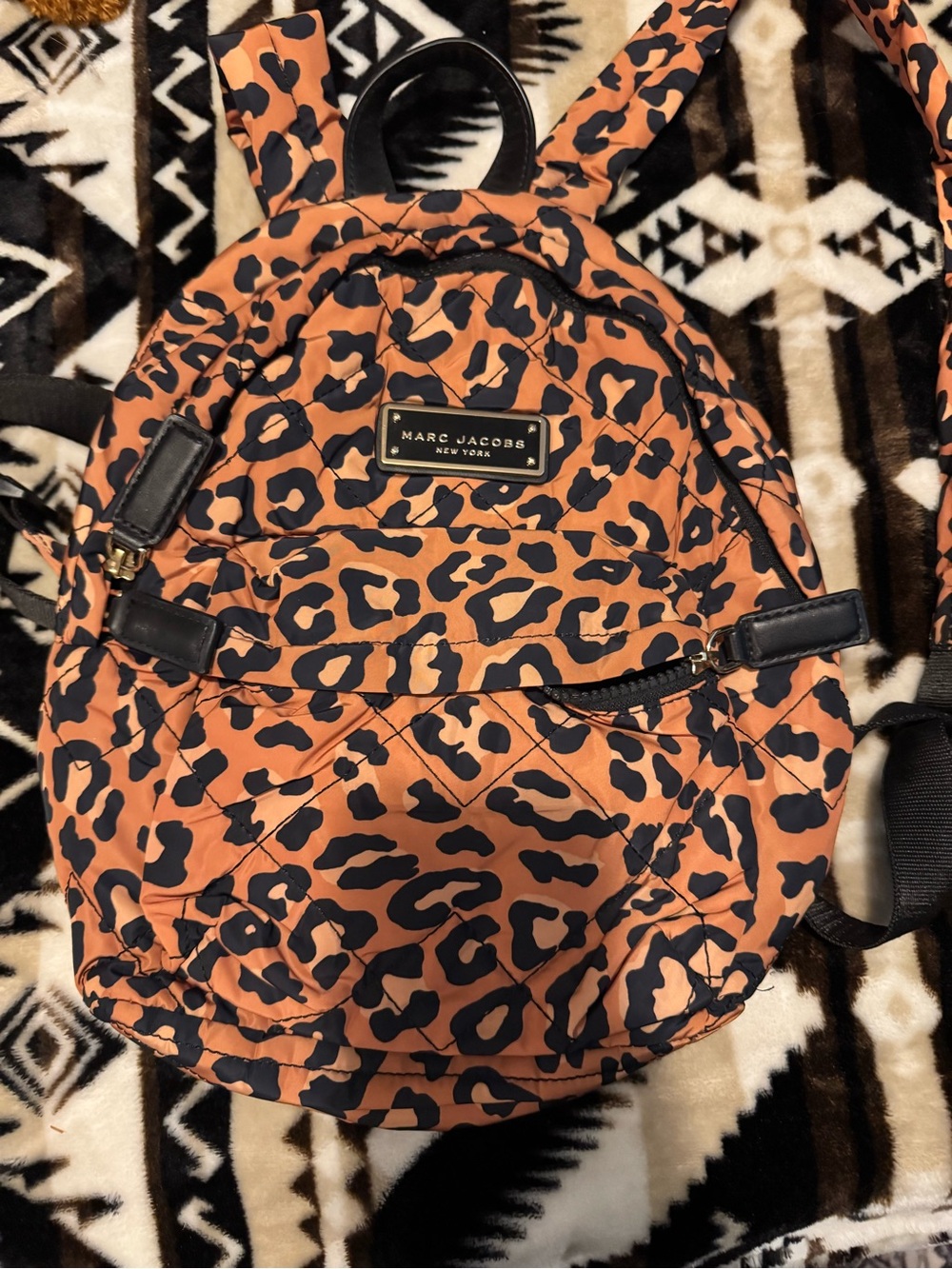 Marc Jacobs Orange and Black Leopard Print Mini Backpack